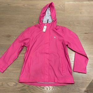 Neon pink raincoat, size large